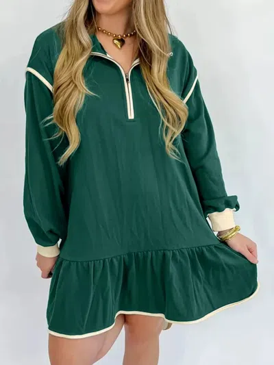 Truedames Ruffled Hem Dropped Shoulder Mini Dress In Green