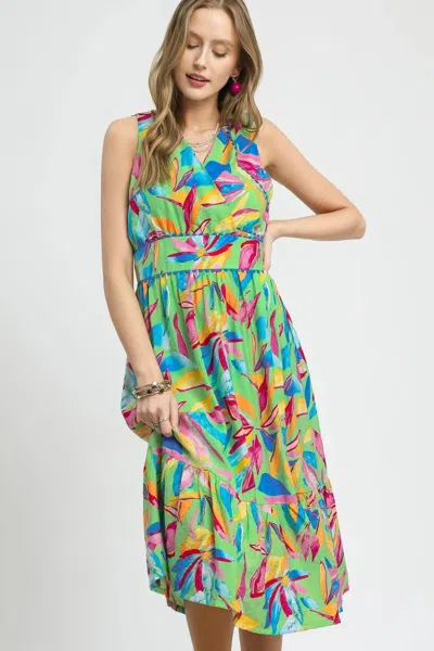Truedames Ruffled Hem Printed Sleeveless Midi Dress In Multi