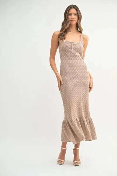 Truedames Ruffled Hem Sleeveless Crochet Knit Midi Dress In Neutral