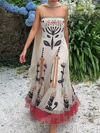 Truedames Ruffled Hem Square Neck Maxi Dress In Multi