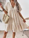 Truedames Ruffled Hem Swiss Dot Mini Dress In Neutral
