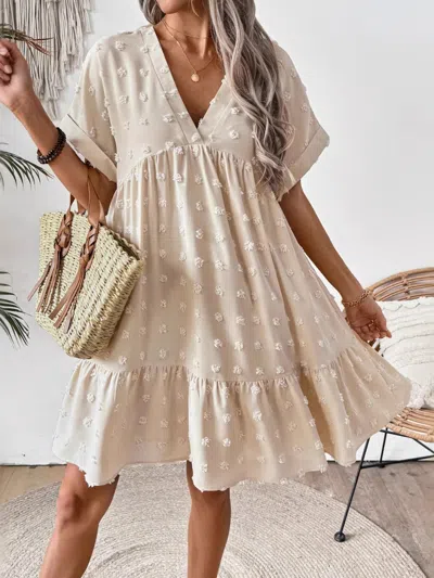 Truedames Ruffled Hem Swiss Dot Mini Dress In Neutral