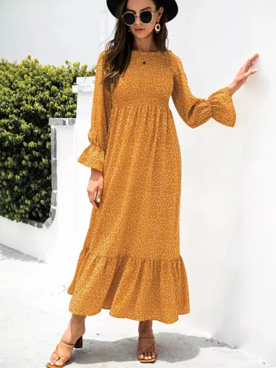 Truedames Ruffled Printed Long Sleeve Maxi Dress In Yellow