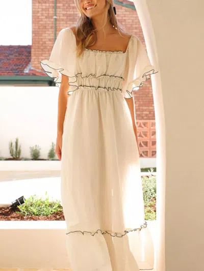 Truedames Ruffled Short Sleeve Tiered Maxi Dress In Neutral