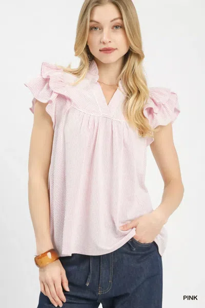 Truedames Ruffled Sleeve Textured Blouse In Pink