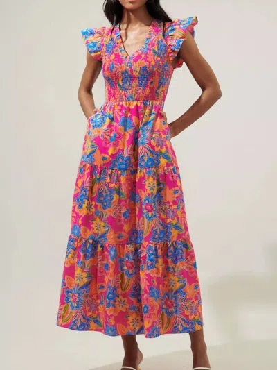 Truedames Ruffled V-neck Tiered Midi Dress In Multi