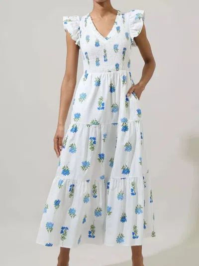 Truedames Ruffled V-neck Tiered Midi Dress In White