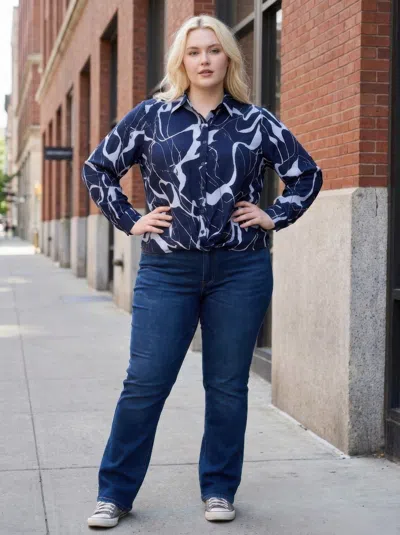 Truedames Rust Abstract Print Button-up Shirt In Blue