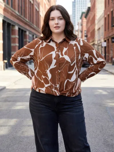 Truedames Rust Abstract Print Button-up Shirt In Brown