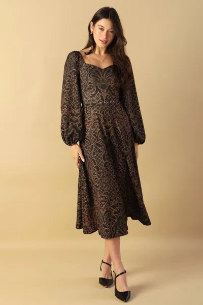 Truedames Rustic Allure Woven Midi Dress In Brown