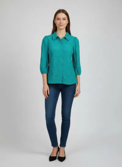 Truedames Rylee Moon Solid 3/4 Sleeve Blouse In Green