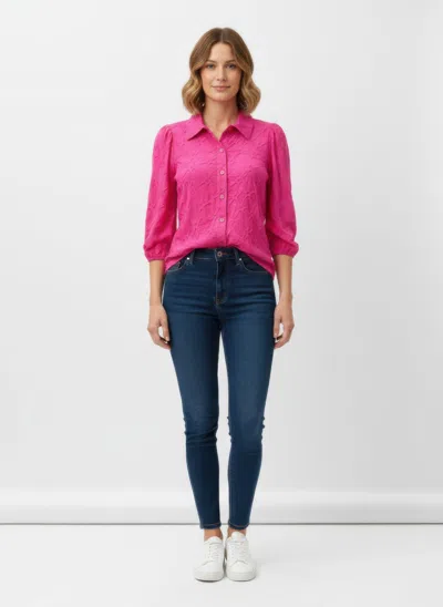 Truedames Rylee Moon Solid 3/4 Sleeve Blouse In Pink