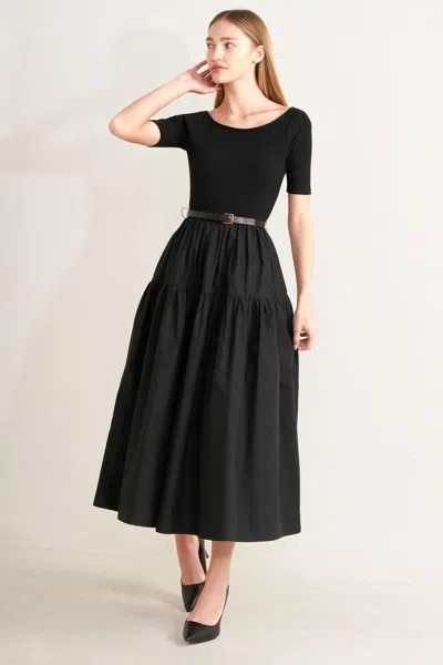 Truedames Saddle Breeze Black Midi Dress In Brown
