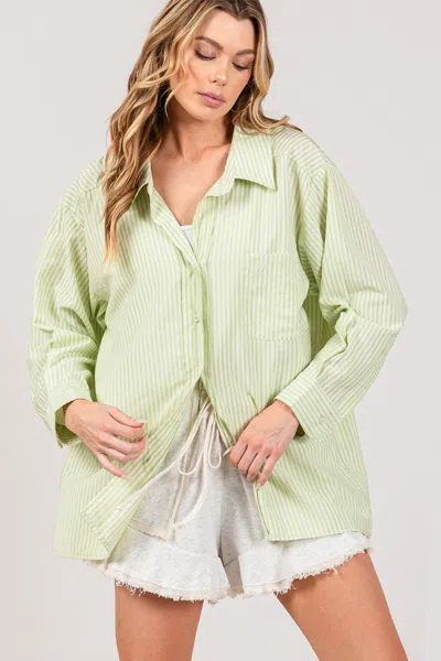 Truedames Sage + Fig Striped Button Up Long Sleeve Shirt In Multi