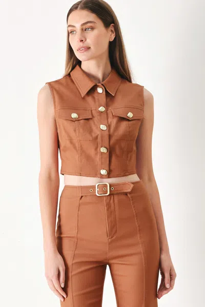 Truedames Sahara Edit Woven Crop Top In Brown