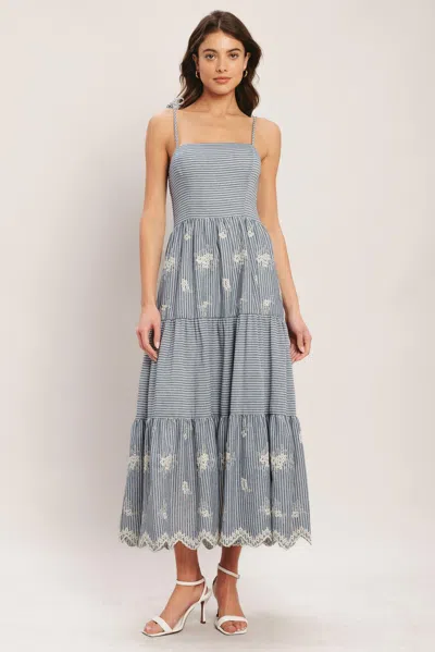 Truedames Salt Air Stripe Woven Midi Dress In Brown
