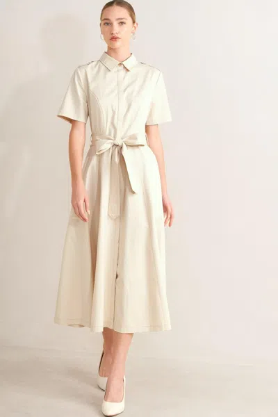 Truedames Sandstone Grace Woven Midi Shirt Dress In White