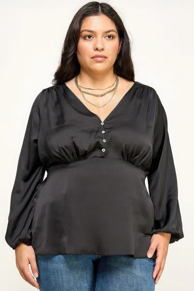 Truedames Satin Babydoll Blouse In Black