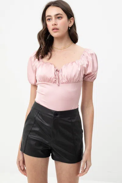 Truedames Satin Bodysuit With Front Neck Tie And Scooped Neck In Multi