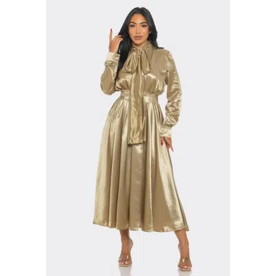 Truedames Satin Bow-tie Midi Dress In Gold