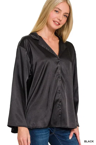 Truedames Satin Button Down Shirt In Black