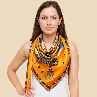 Truedames Satin Feel Elegant Intricate Geometric Paisley Print Square Scarf In Multi