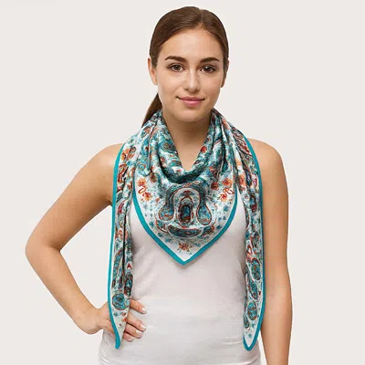 Truedames Satin Feel Elegant Intricate Paisley Print Square Scarf In Blue