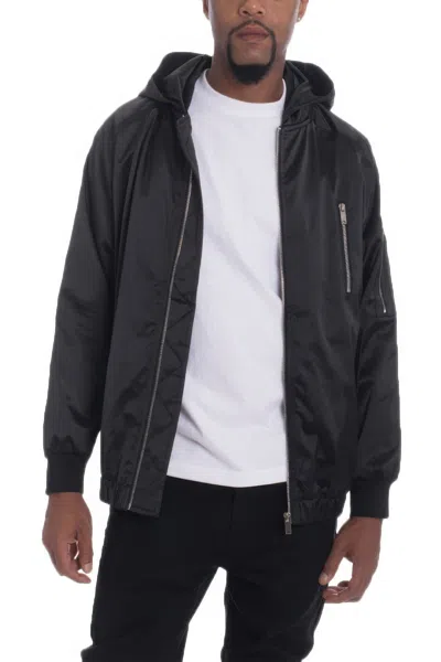 Truedames Satin Full Zip Hooded Windbreaker In Black