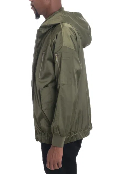 Truedames Satin Full Zip Hooded Windbreaker In Green
