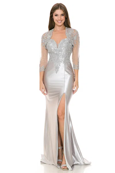 Truedames Satin Lace Appliqué Slit Gown With Sheer Jacket Mother Of The Bride Dress In Gray