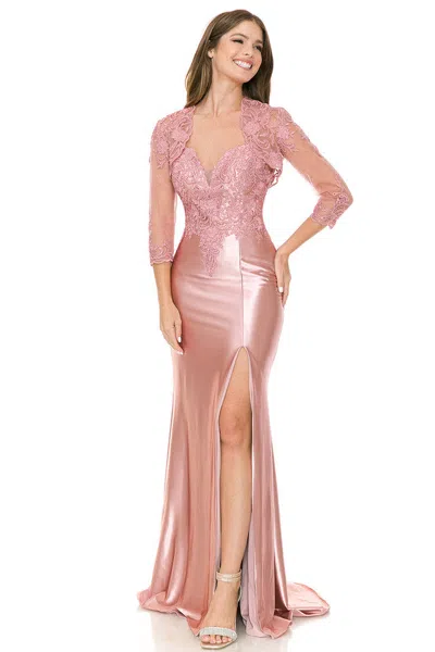 Truedames Satin Lace Appliqué Slit Gown With Sheer Jacket Mother Of The Bride Dress In Multi