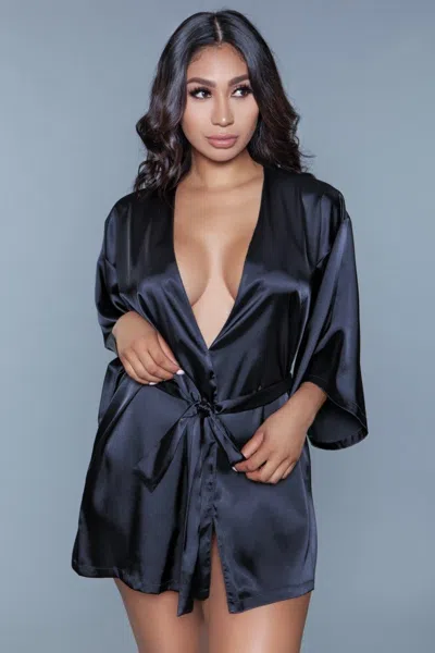 Truedames Satin Robe With Lace Heart Back Detail In Blue