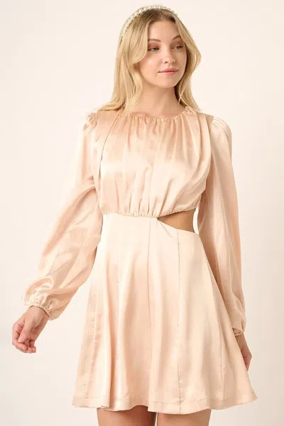 Truedames Satin Side Cutout Detail Mini Dress In Neutral