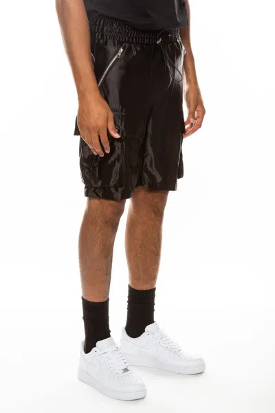 Truedames Satin Street Cargo Shorts In Black