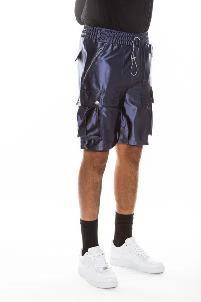 Truedames Satin Street Cargo Shorts In Blue