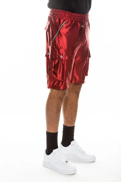 Truedames Satin Street Cargo Shorts In Red