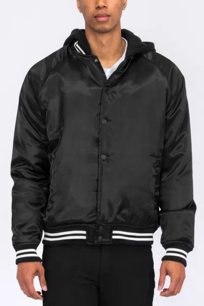 Truedames Satin Varsity Bomber Jacket In Black