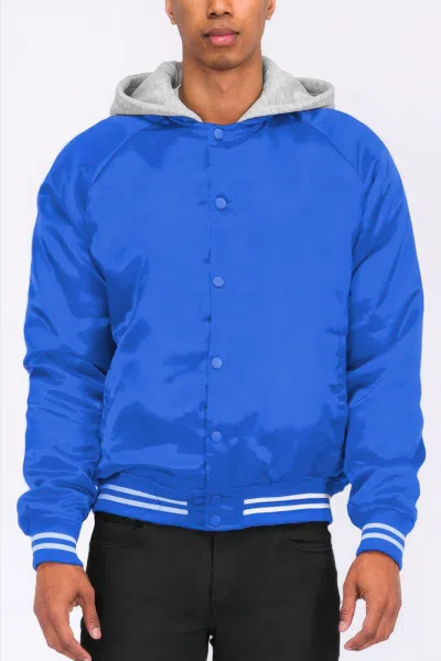 Truedames Satin Varsity Bomber Jacket In Blue