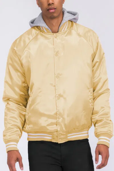 Truedames Satin Varsity Bomber Jacket In Brown