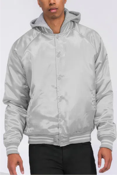 Truedames Satin Varsity Bomber Jacket In Grey