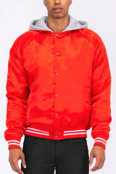 Truedames Satin Varsity Bomber Jacket In Red