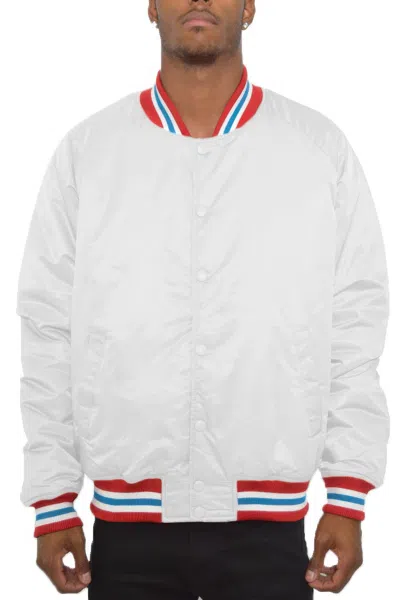 Truedames Satin Varsity Bomber Jacket In White