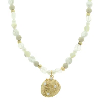 Truedames Scallop Shell Pendant Pearl Bead Necklace In Gold