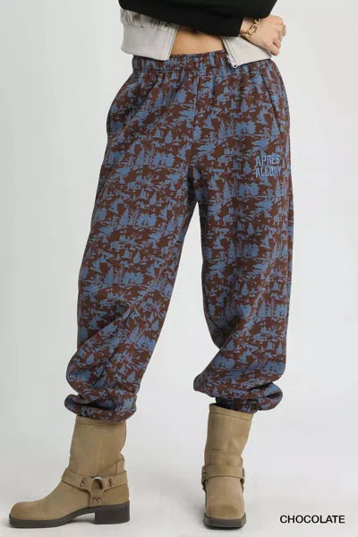 Truedames Scenic Print Casual Sweatpants In Brown