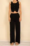 Truedames Scoop Neck Button Vest & Wide Leg Pants Set In Black