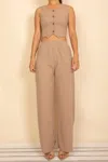 Truedames Scoop Neck Button Vest & Wide Leg Pants Set In Gray