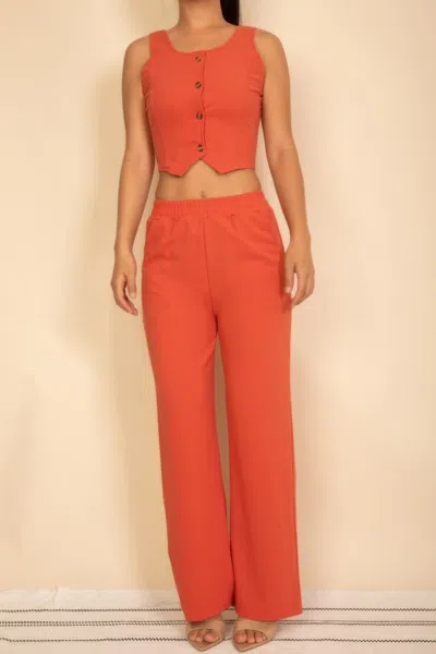 Truedames Scoop Neck Button Vest & Wide Leg Pants Set In Multi