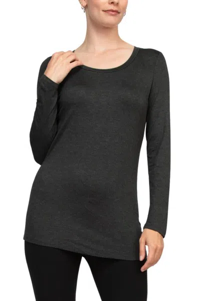 Truedames Scoop Neck Long Sleeve Solid Jersey Top In Black