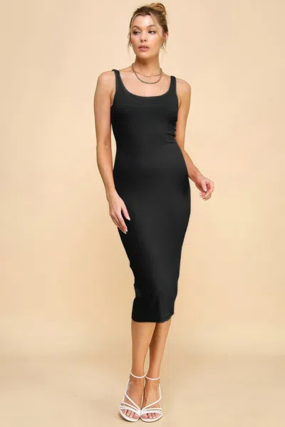 Truedames Scoop Neck Rib Linning Double Layered Tank Dress In Black