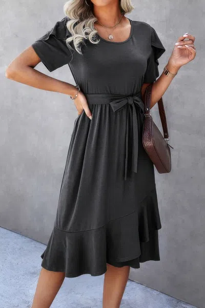 Truedames Scoop Neck Short Sleeve Solid Dress In Brown